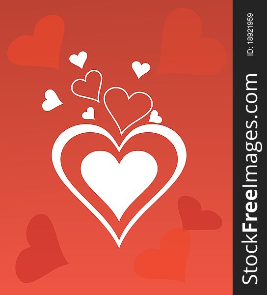 Abstract background. A red background with white hearts