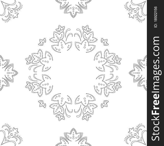 Abstract seamless background with a symbolical flower pattern, monochrome graphic contours. Abstract seamless background with a symbolical flower pattern, monochrome graphic contours