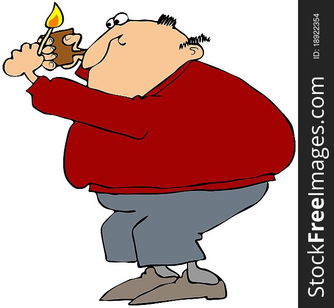 This illustration depicts a man lighting his pipe. This illustration depicts a man lighting his pipe.