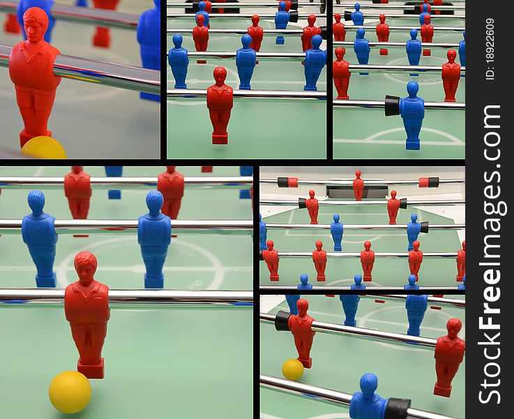 Set of football table game with red and blue players