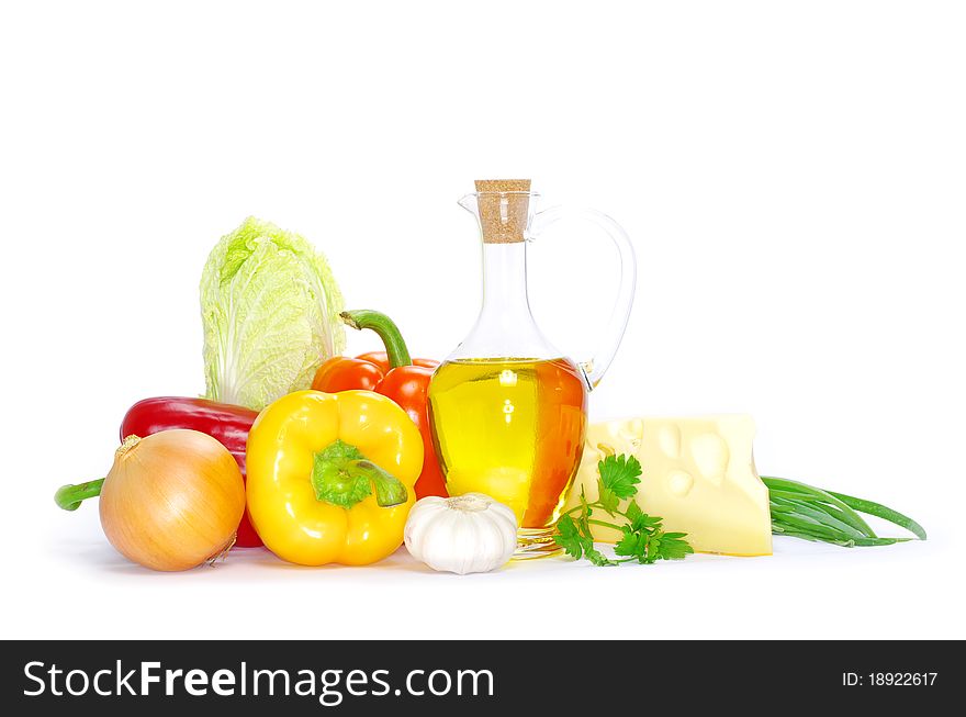 Set of ingredients and spice isolated on white background