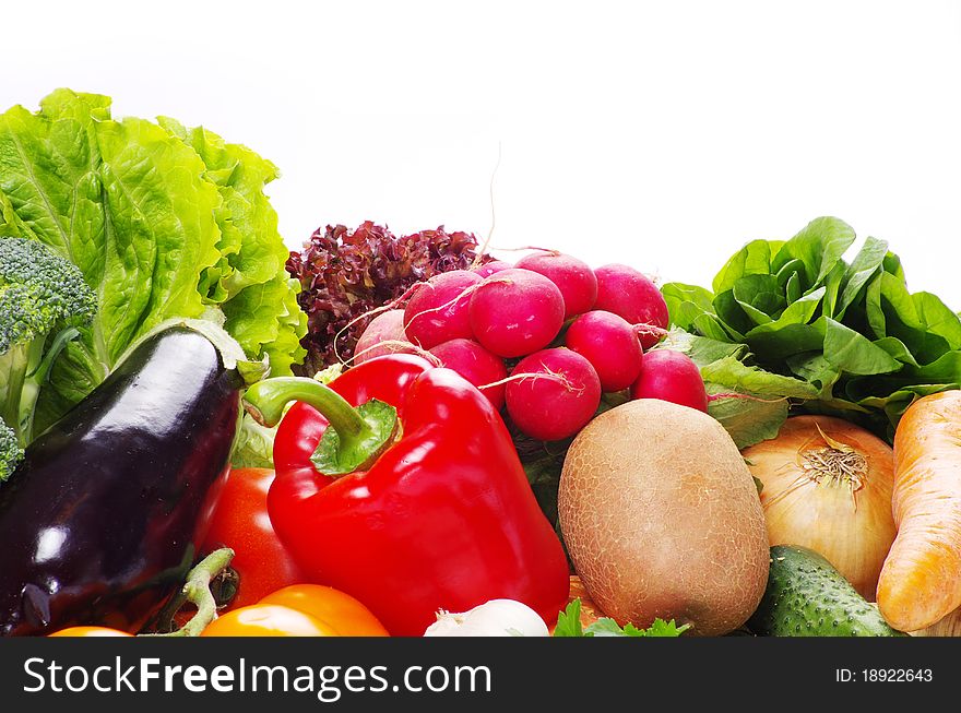 Fresh vegetables on the white background