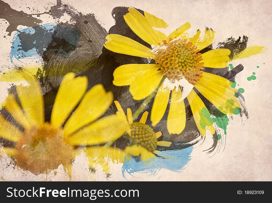 Wallpaper with design, colorful yellow flower. Wallpaper with design, colorful yellow flower
