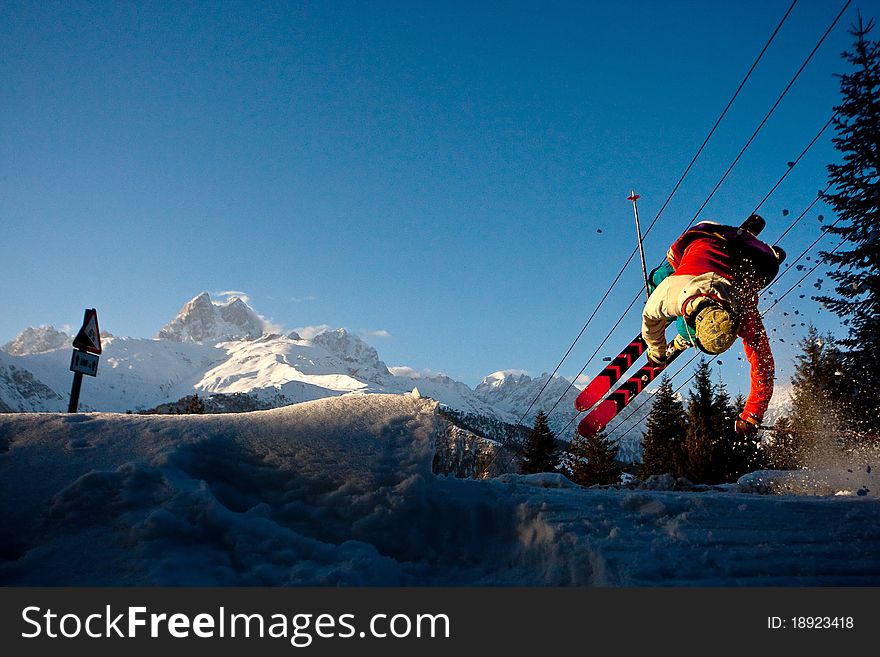Freerider downhead in Caucasus mountains
