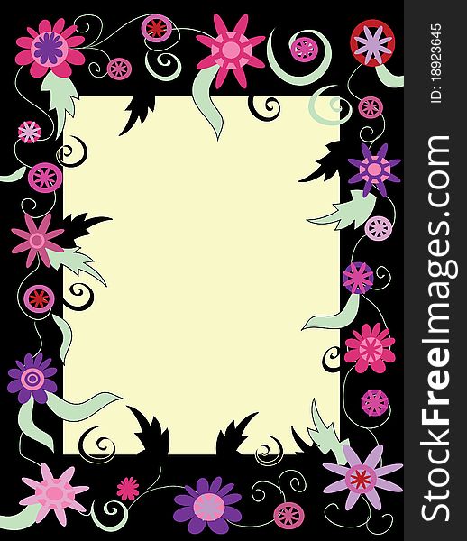 Black frame with pink flowers. Black frame with pink flowers