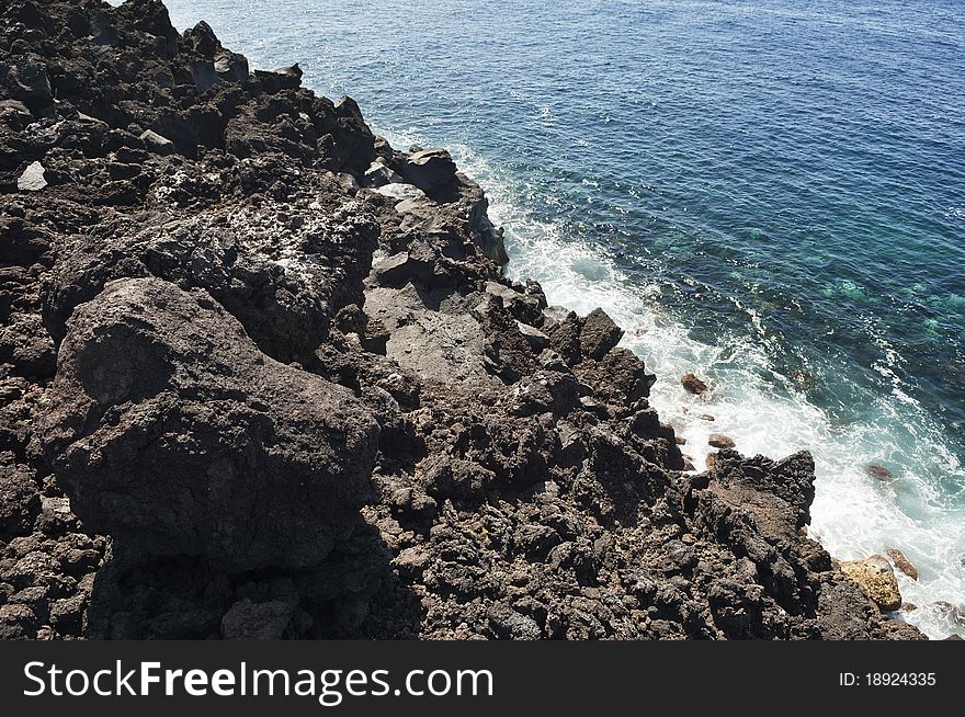 Volcanic rock in Pico island costline, Azores