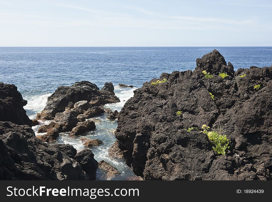 Volcanic rock in Pico island costline, Azores