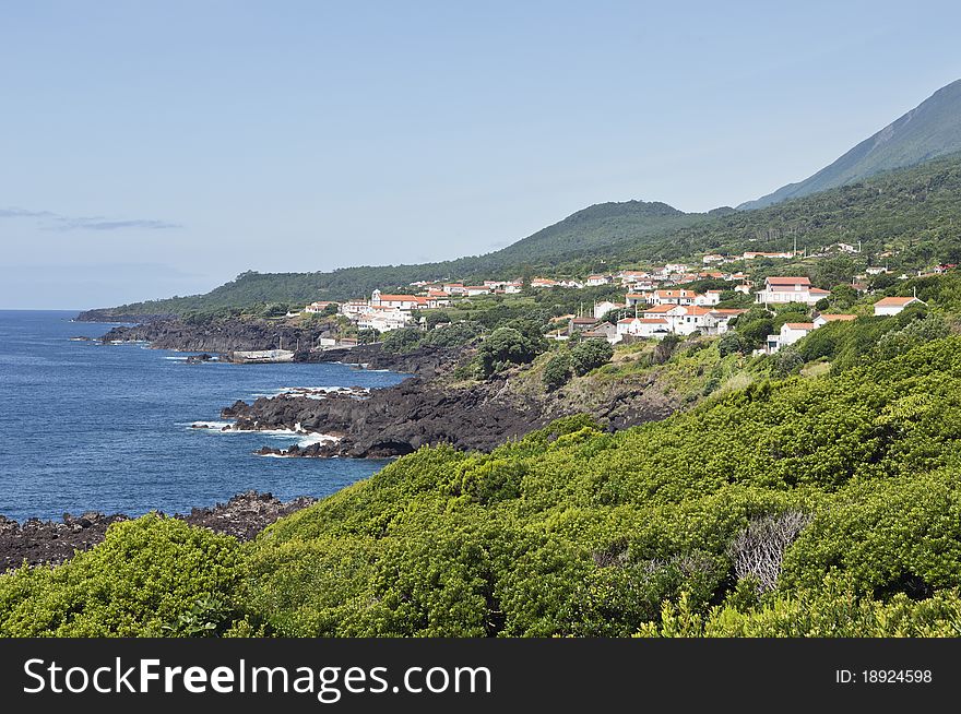 Volcanic coastline landscape of Pico island, Azores. Volcanic coastline landscape of Pico island, Azores