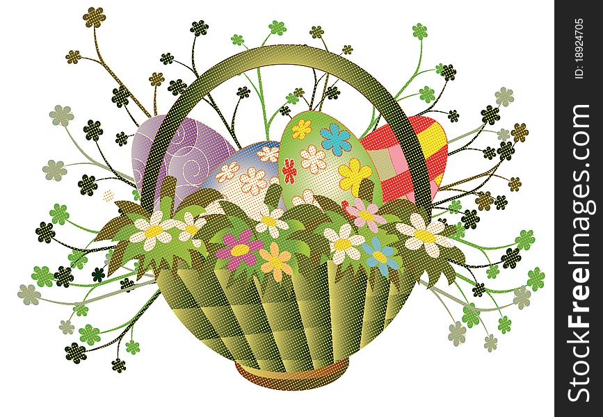 Easter basket with flowers and eggs