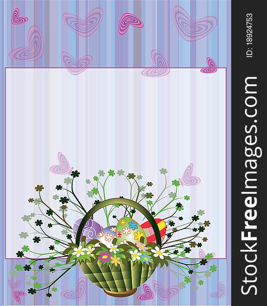 Easter background with basket,flowers and eggs