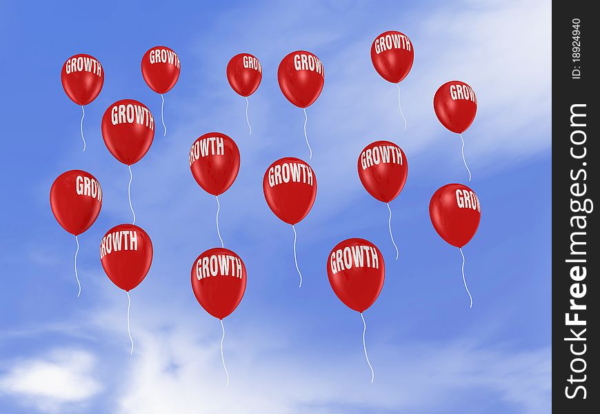 Many balloons with the growth label flying in the sky. Many balloons with the growth label flying in the sky