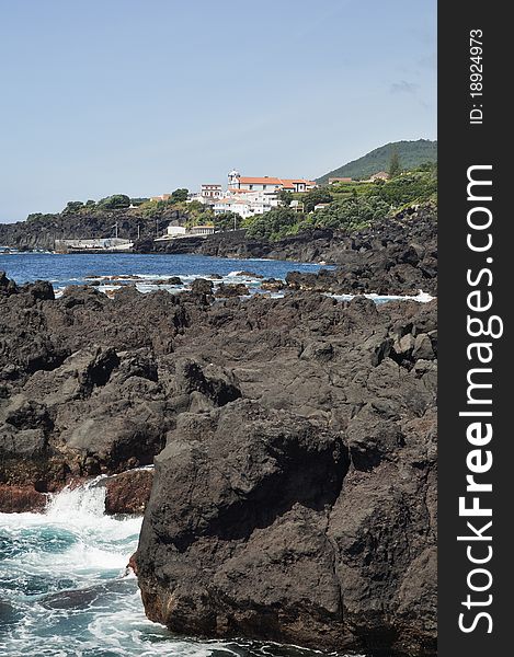 Volcanic coastline landscape of Pico island, Azores. Volcanic coastline landscape of Pico island, Azores