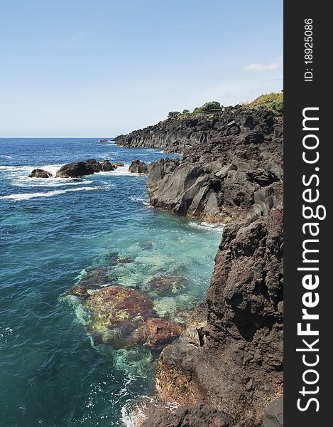 Volcanic coastline landscape of Pico island, Azores. Volcanic coastline landscape of Pico island, Azores