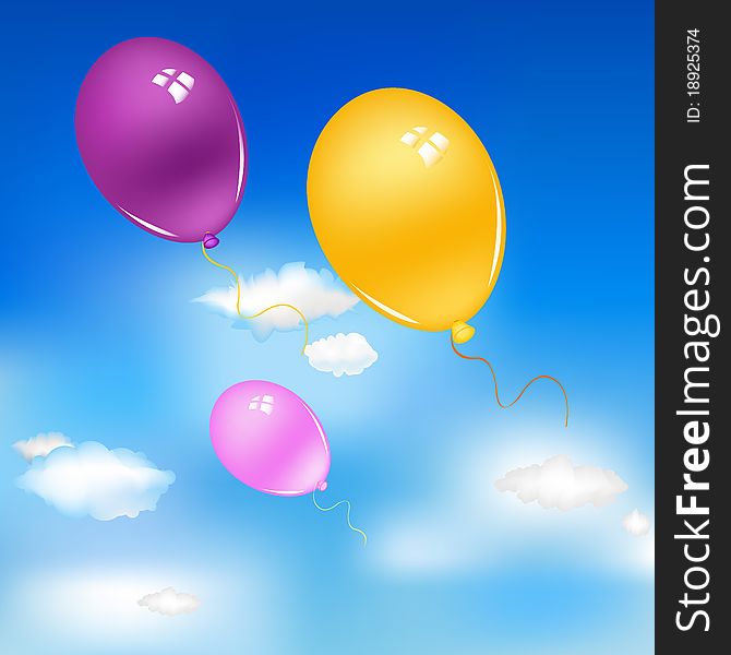 3 Balloons In Sky, Vector Illustration