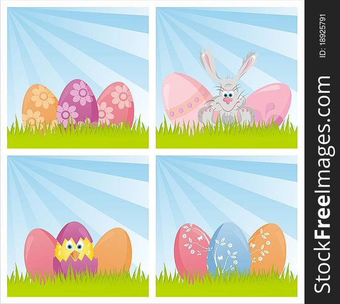 Set of 4 colorful easter backgrounds