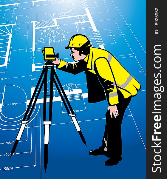 Surveyor on a blueprint background