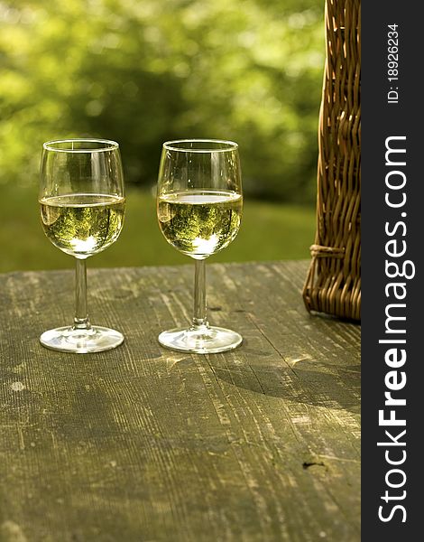 Picnic Table With Wineglass