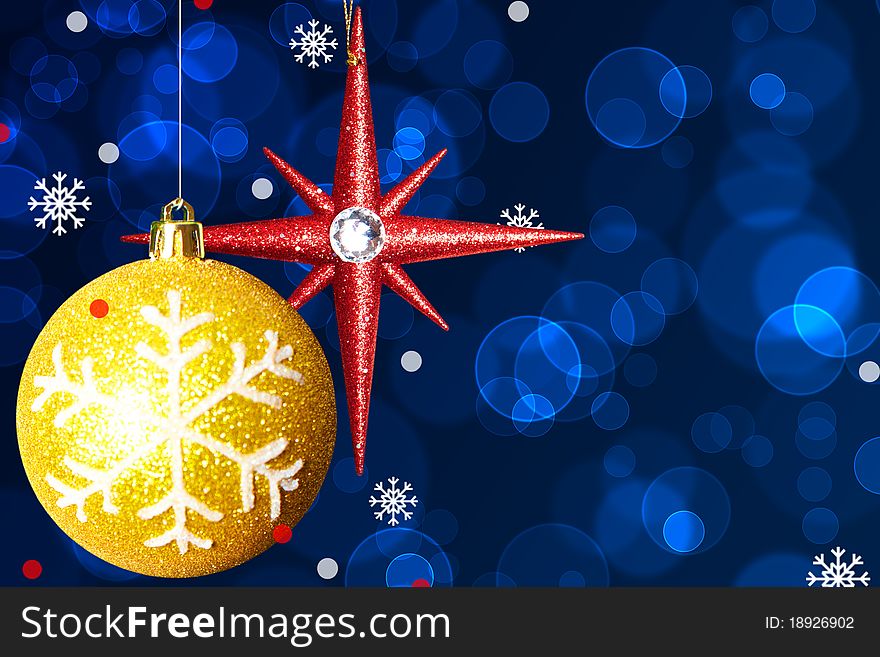 Christmas-tree decorations. Beautiful background from blue circles