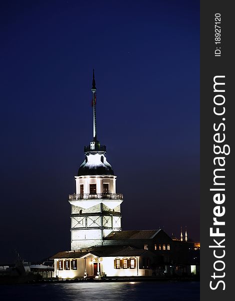 Maiden Tower at night, Istanbul.