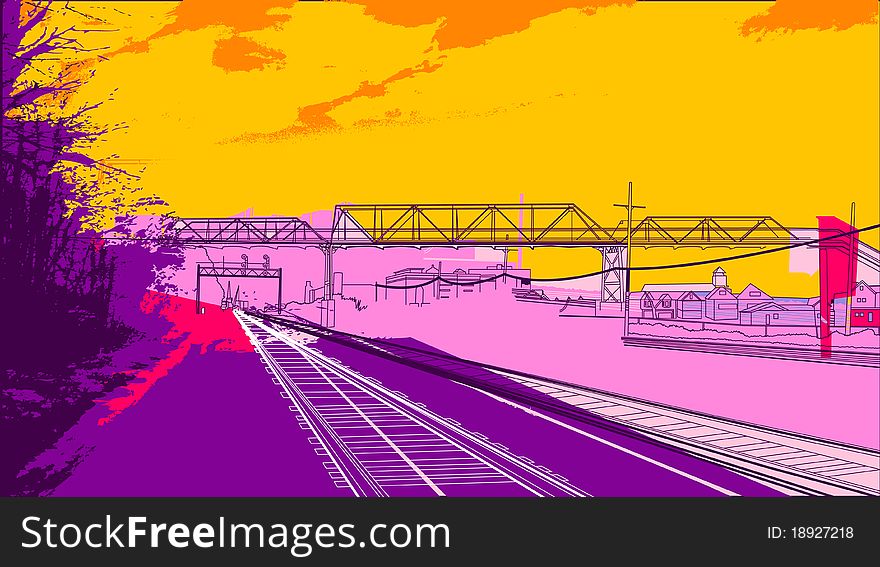 Image of railroad tracks and a bridge. Image of railroad tracks and a bridge