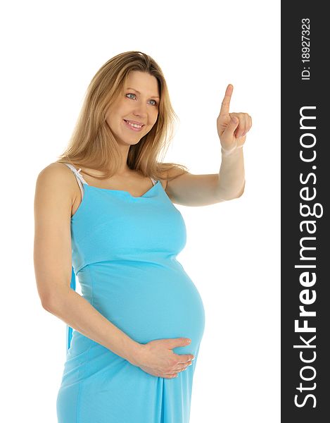 Pregnant woman chooses virtually isolated on white