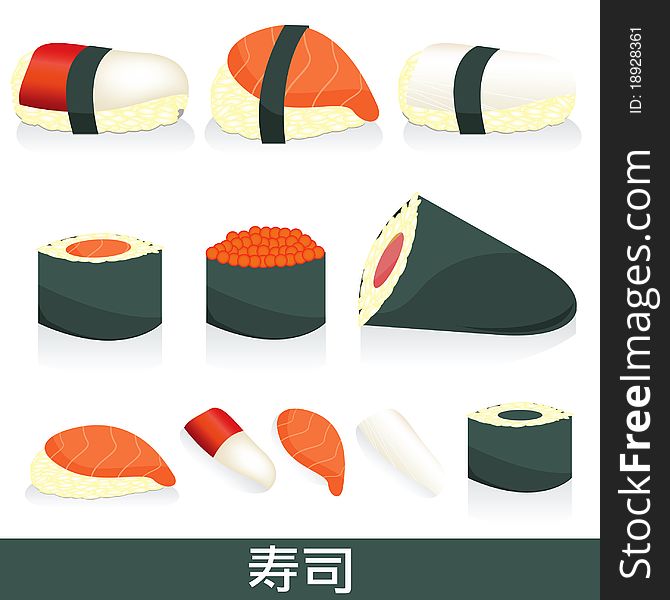Set of various sushi illustrations