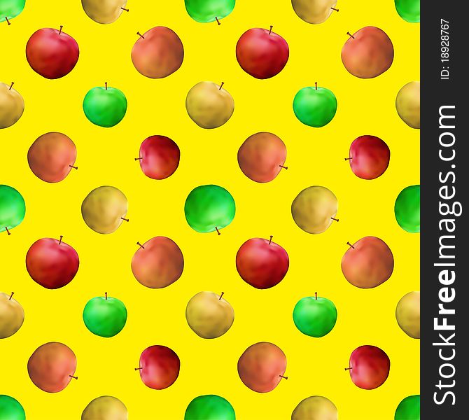 seamless background, fruits, various apples on yellow. seamless background, fruits, various apples on yellow