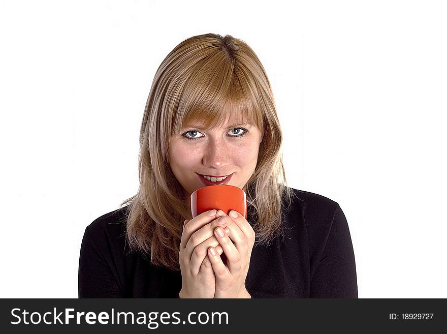 Portrait of cute teenage girl with cup of coffee