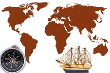 Compass And Model Classic Boat Stock Photo Compass And Model Classic Boat Stock Photo