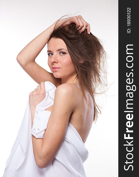 Attractive Woman Covered In White Cloth