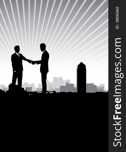 Two people silhouettes on a cityscape background. Two people silhouettes on a cityscape background