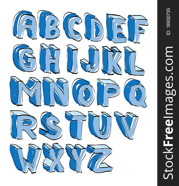 Cartoon alphabet hand lettered - illustration