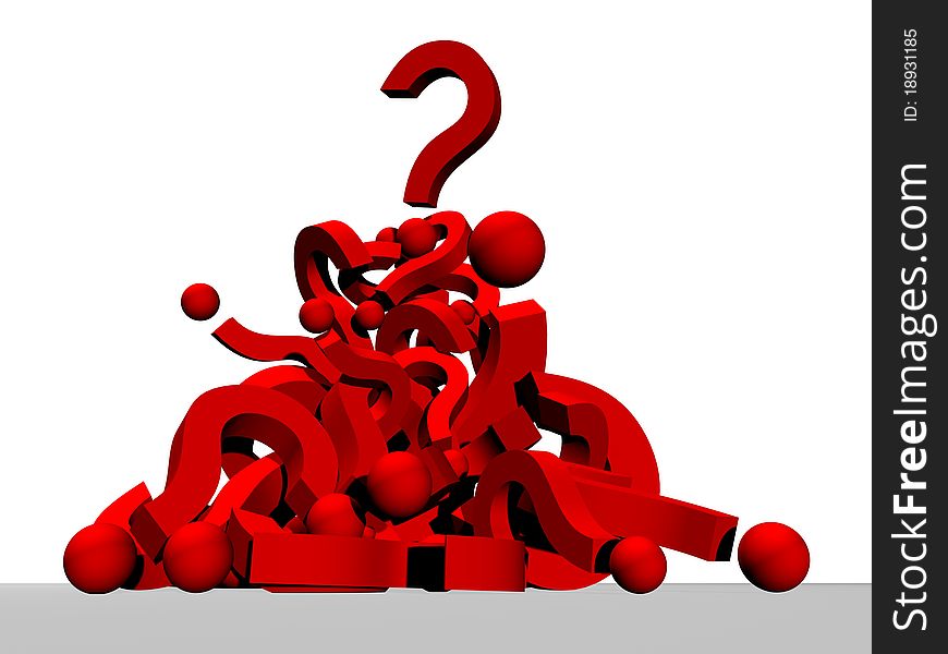 3d pile of red question marks. 3d pile of red question marks