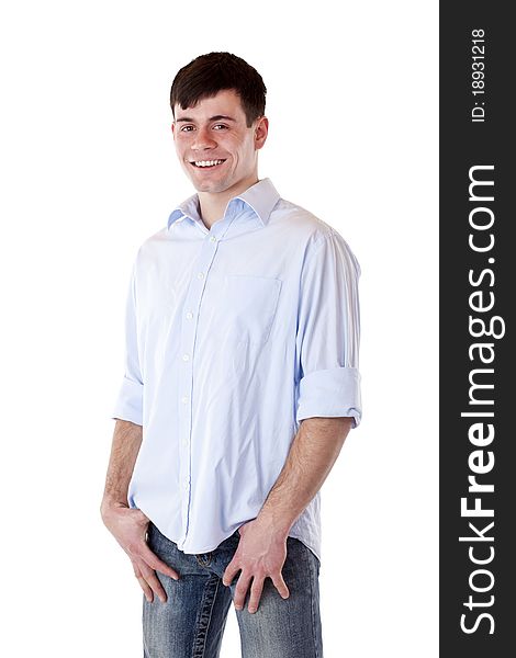 Young Attractive Casual Man Smiles Happy At Camera