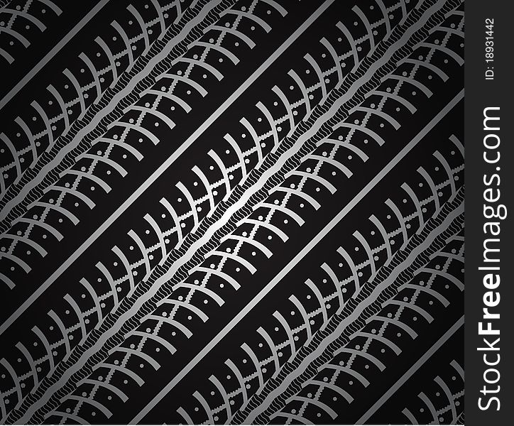 Repeating tire tracks black background illustration