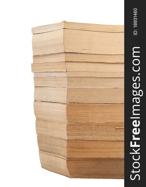 Isolated photo of old books or paper stack, lined up as a tower according to their paper color. Isolated photo of old books or paper stack, lined up as a tower according to their paper color.
