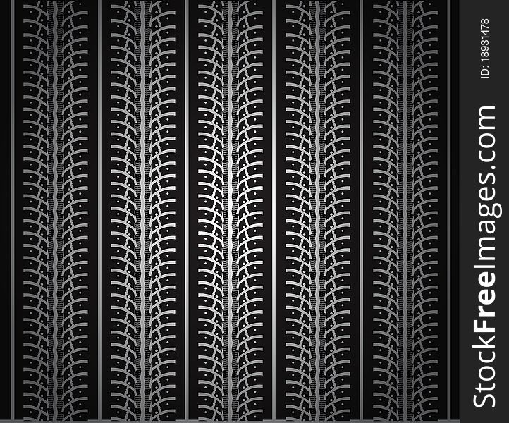 Repeating tire tracks black background illustration