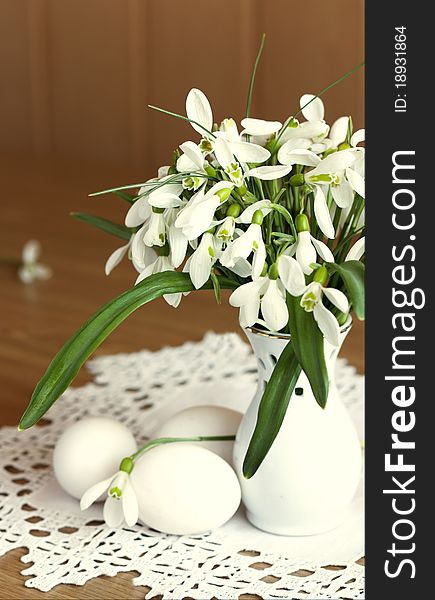 Bouquet Of Snowdrops And Eggs