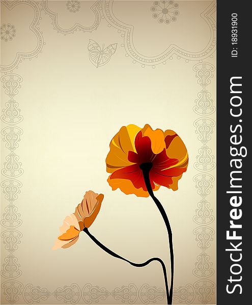 Decorative retro background with poppy. Decorative retro background with poppy