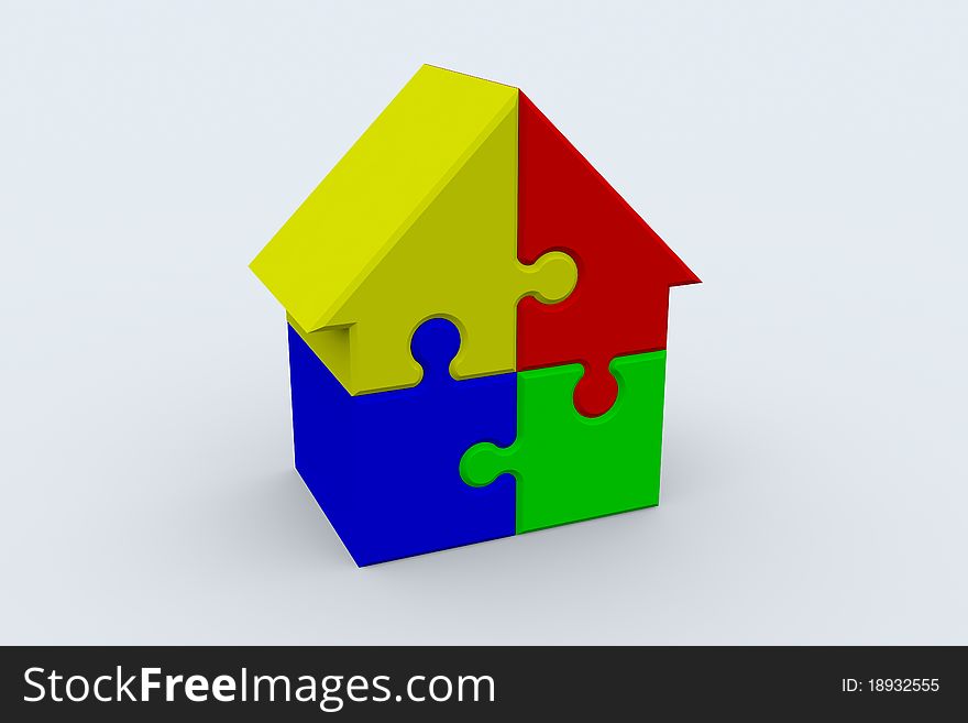 Jigsaw puzzle in the shape of a house. Jigsaw puzzle in the shape of a house
