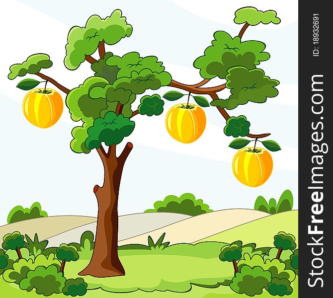 Illustration of tree with yellow apples