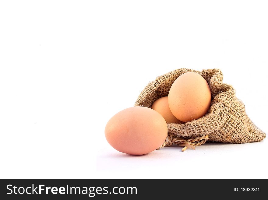 Brown Eggs In Canvas Sack