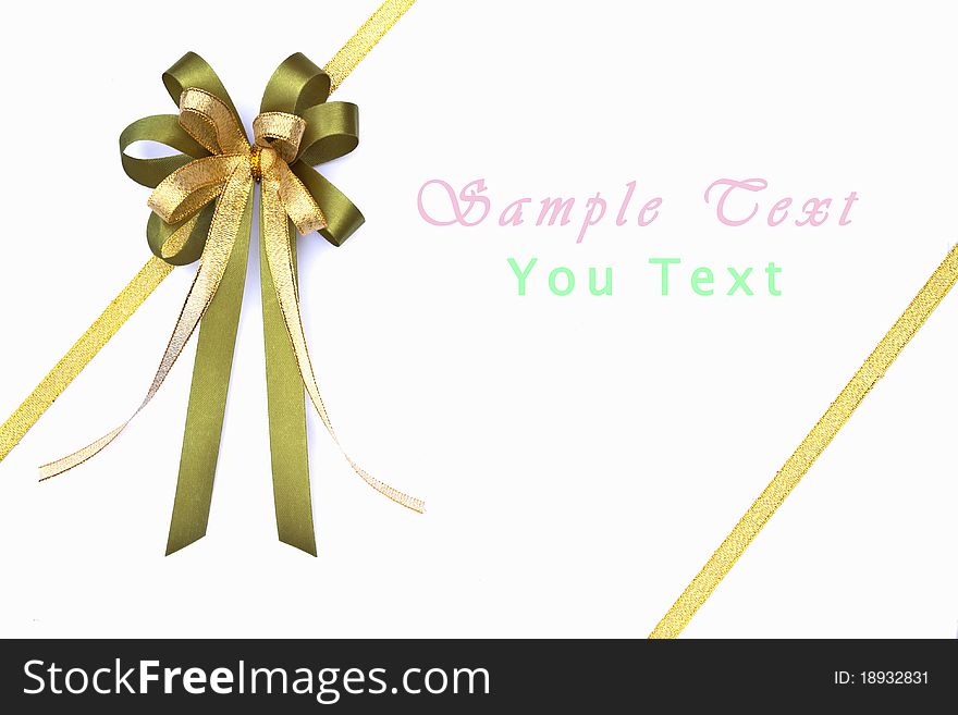Beautiful green and gold bow on white background