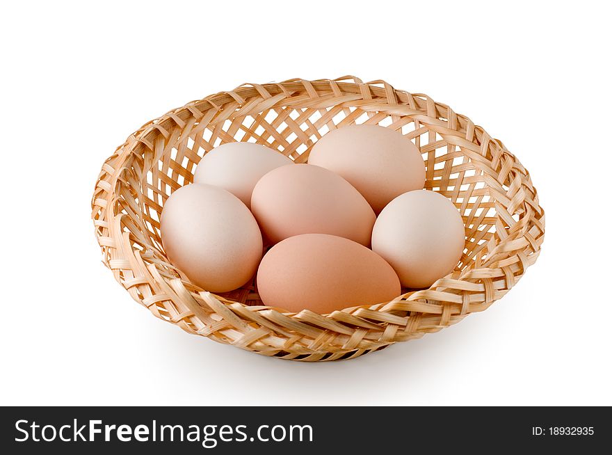 Eggs lay in a woven basket