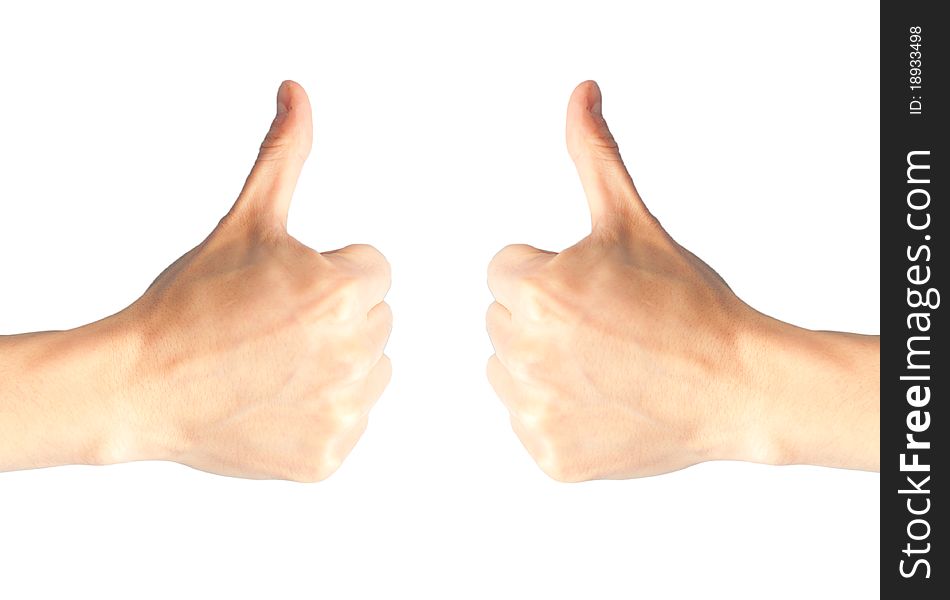 Two hands with thumbs up isolated on white background