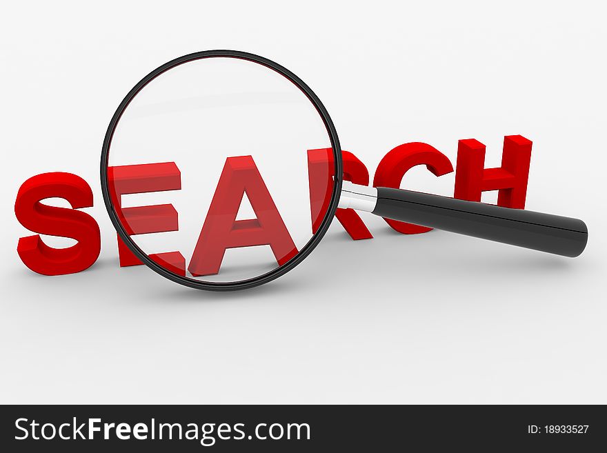 Magnifying glass and 3D text SEARCH