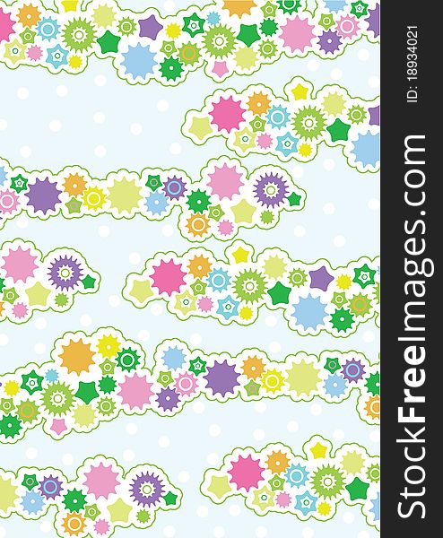 Baby blue background with polka dots and stars and flowers ideal for spring and summer times or baby room. Baby blue background with polka dots and stars and flowers ideal for spring and summer times or baby room