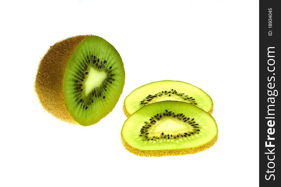 Sliced kiwi fruit. Isolated on white background.
