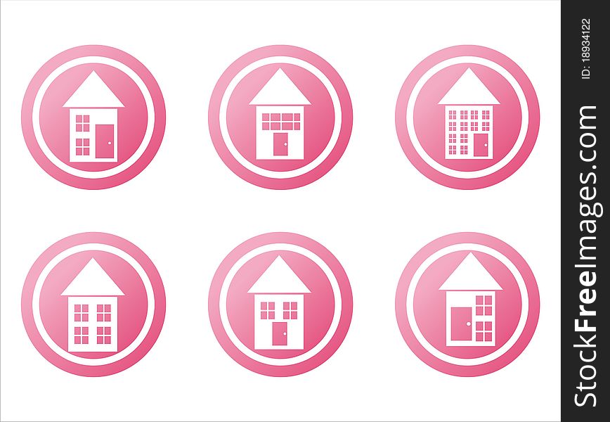 Set of 6 pink buildings signs