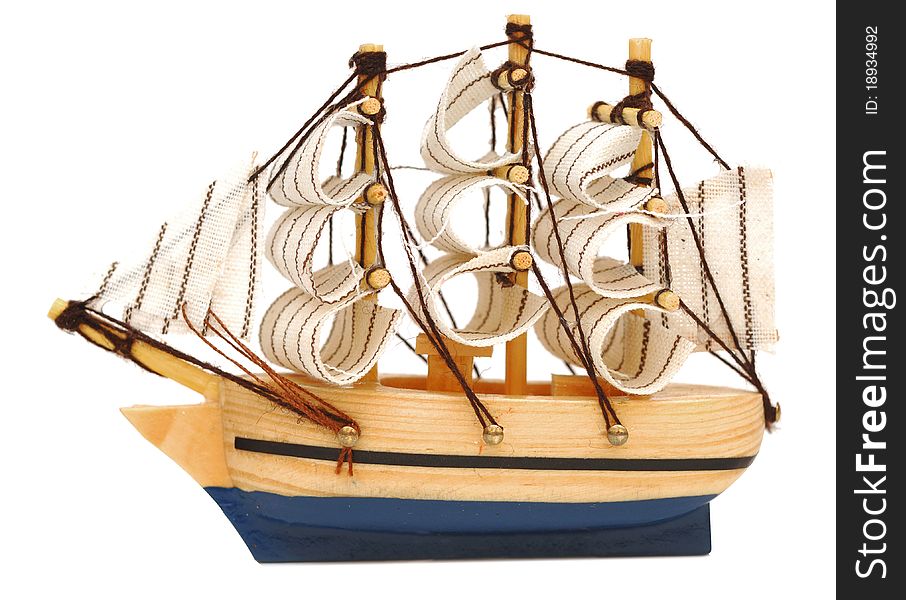 Model classic boat on white background